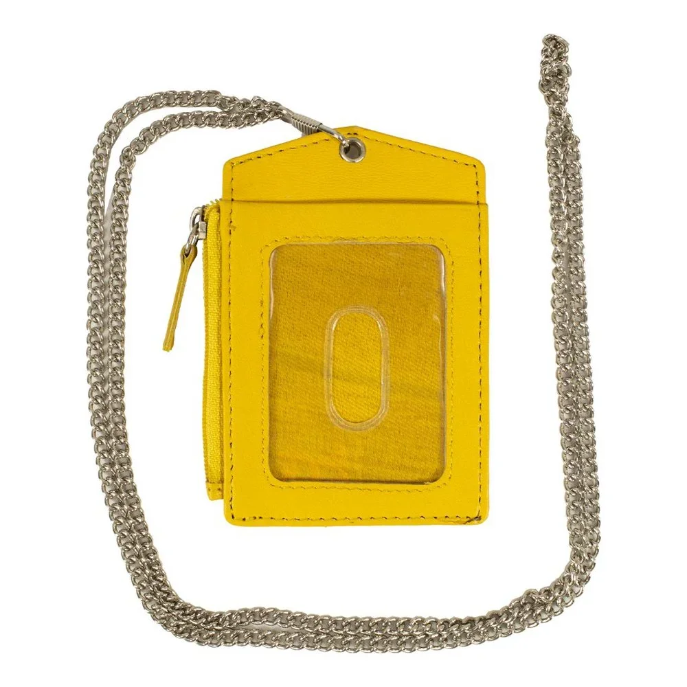 Premium Genuine Leather ID Lanyard Card Holder with Long Metal